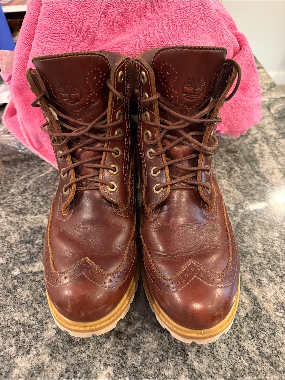 Timberland Brown Leather Wingtip Lace-Up Boots with Tan Outsole